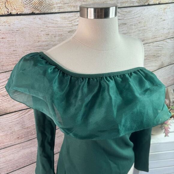 J Crew Organza Off Shoulder Green Ruffle Blouse Size Extra‎ Small - Picture 3 of 7